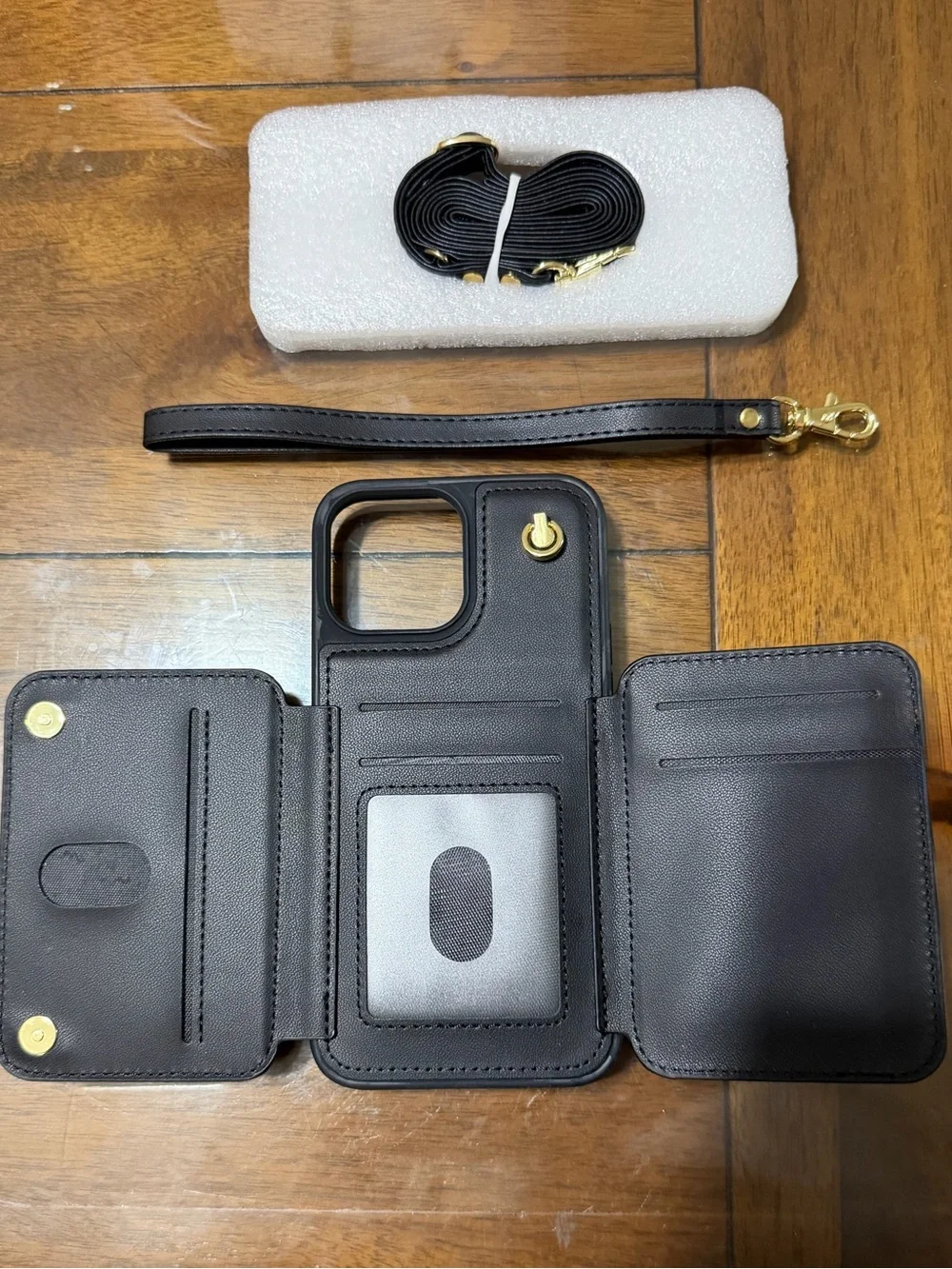 Black Leather Crossbody 13ProMax Phone Case with Zipper Pocket